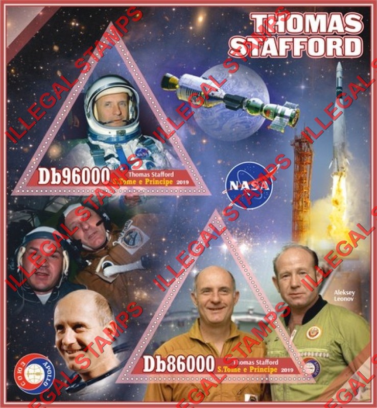 Saint Thomas and Prince Islands 2019 Space Apollo Soyuz Thomas Stafford Illegal Stamp Souvenir Sheet of 2 Saint Thomas and Prince Islands 2019 Space Apollo Soyuz Thomas Stafford Illegal Stamp Souvenir Sheet of 2