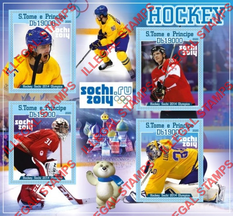 Saint Thomas and Prince Islands 2020 Olympic Games in Sochi in 2014 Hockey Illegal Stamp Souvenir Sheet of 4 Saint Thomas and Prince Islands 2020 Olympic Games in Sochi in 2014 Hockey Illegal Stamp Souvenir Sheet of 4