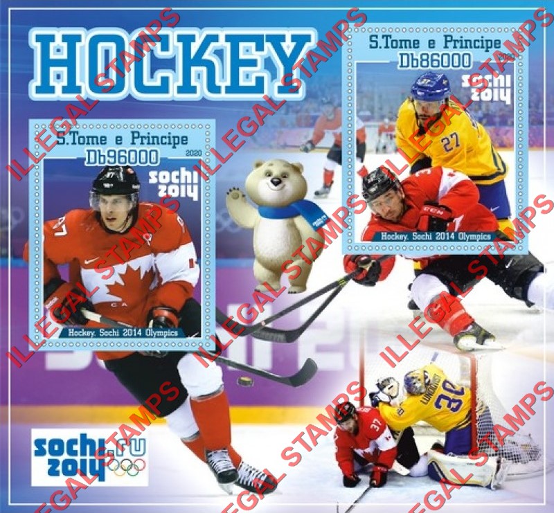 Saint Thomas and Prince Islands 2020 Olympic Games in Sochi in 2014 Hockey Illegal Stamp Souvenir Sheet of 2 Saint Thomas and Prince Islands 2020 Olympic Games in Sochi in 2014 Hockey Illegal Stamp Souvenir Sheet of 2