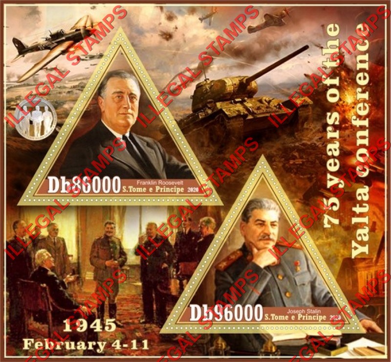Saint Thomas and Prince Islands 2020 Yalta Conference 75th Anniversary Illegal Stamp Souvenir Sheet of 2 Saint Thomas and Prince Islands 2020 Yalta Conference 75th Anniversary Illegal Stamp Souvenir Sheet of 2
