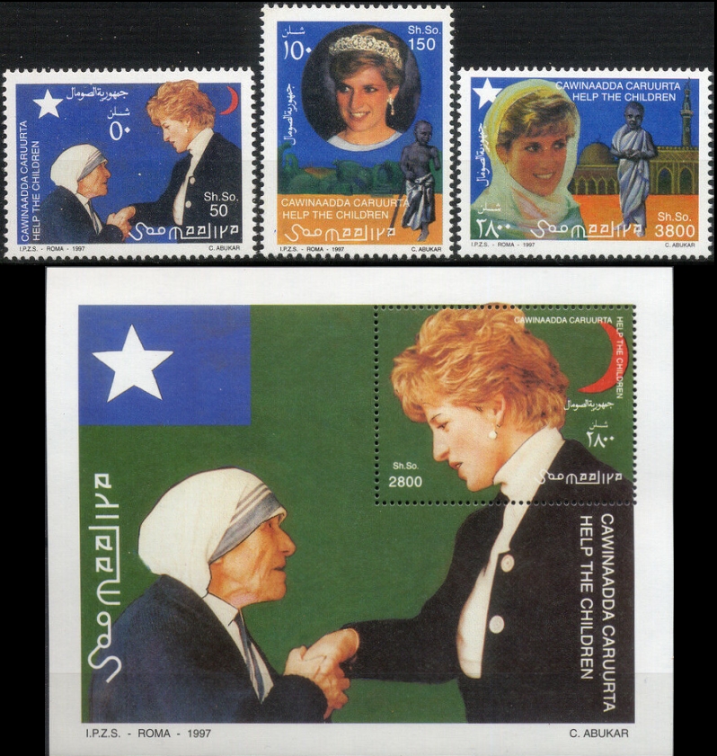 Somalia 1998 Tribute to Princess Diana Michel 670-672 BL 45 Somalia 1998 Tribute to Princess Diana Michel 670-672 BL 45