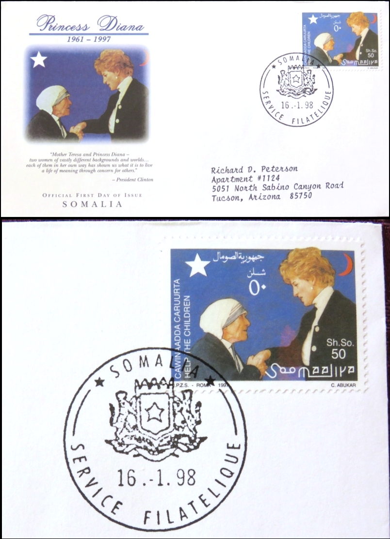 Somalia 1998 Tribute to Princess Diana Michel 670 on Official First Day Cover Somalia 1998 Tribute to Princess Diana Michel 670 on Official First Day Cover