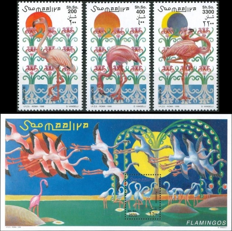 Somalia 1998 Pink Flamingos Michel 726-729 BL 56 Somalia 1998 Pink Flamingos Michel 726-729 BL 56