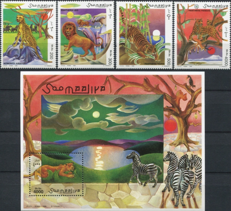 Somalia 1998 Wild Cats Michel 696-699 BL 50 Somalia 1998 Wild Cats Michel 696-699 BL 50