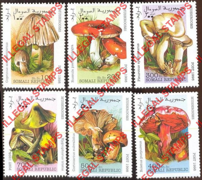 Somalia 1998 Mushrooms Illegal Stamp Set of 6 Somalia 1998 Mushrooms Illegal Stamp Set of 6