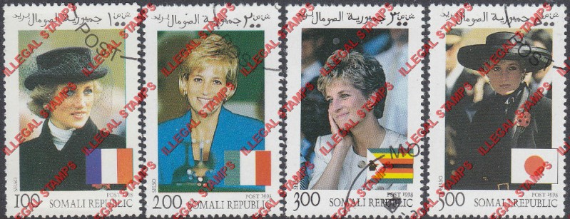 Somalia 1998 Princess Diana Memoriam Illegal Stamps with White Background Somalia 1998 Princess Diana Memoriam Illegal Stamps with White Background