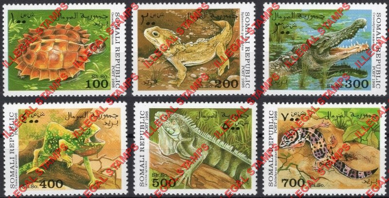 Somalia 1998 Reptiles Illegal Stamp Set of 6 Somalia 1998 Reptiles Illegal Stamp Set of 6