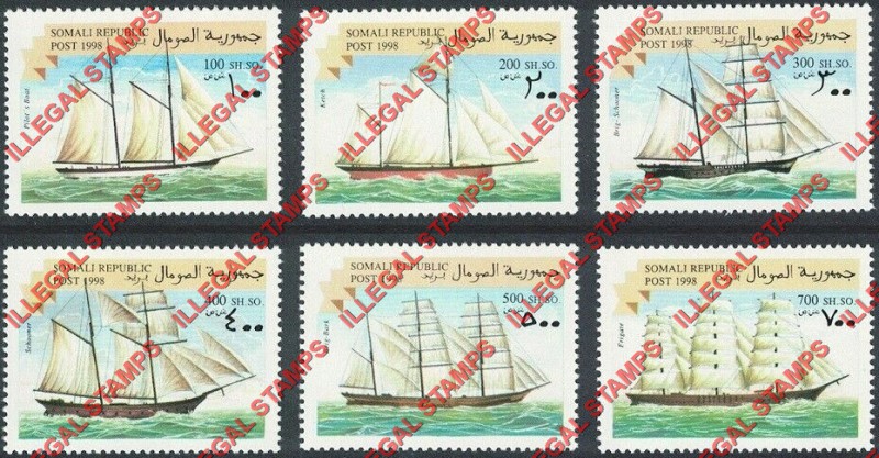 Somalia 1998 Sailboats Sailing Ships Illegal Stamp Set of 6 Somalia 1998 Sailboats Sailing Ships Illegal Stamp Set of 6