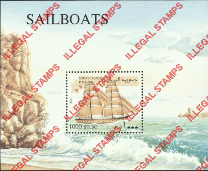 Somalia 1998 Sailboats Sailing Ships Illegal Stamp Souvenir Sheet of 1 Somalia 1998 Sailboats Sailing Ships Illegal Stamp Souvenir Sheet of 1