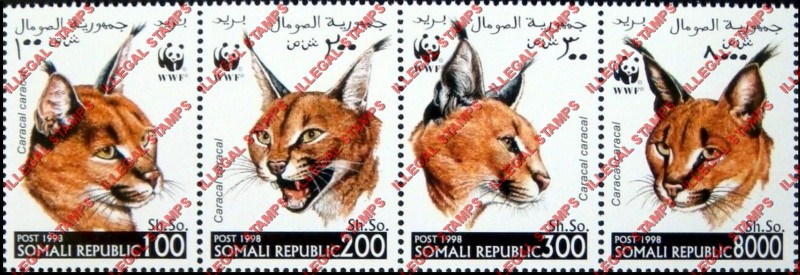 Somalia 1998 WWF Caracal Illegal Stamp Set of 4 Somalia 1998 WWF Caracal Illegal Stamp Set of 4