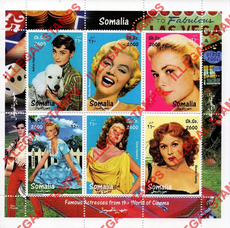 Somalia 1998 Famous Cinema Actors and Actresses Illegal Stamp Souvenir Sheet of 6 (Sheet 1) Somalia 1998 Famous Cinema Actors and Actresses Illegal Stamp Souvenir Sheet of 6 (Sheet 1)
