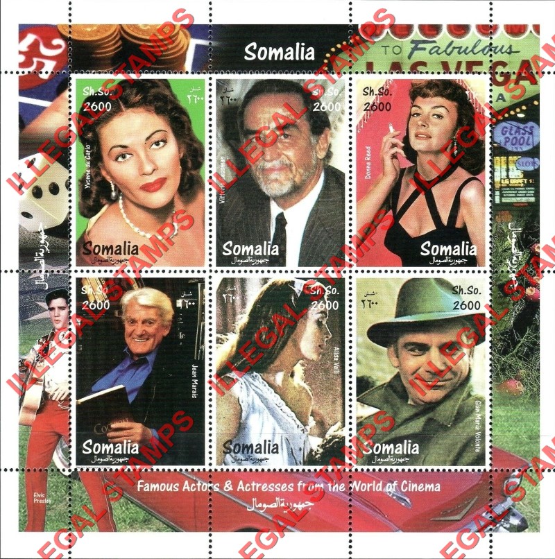 Somalia 1998 Famous Cinema Actors and Actresses Illegal Stamp Souvenir Sheet of 6 (Sheet 4) Somalia 1998 Famous Cinema Actors and Actresses Illegal Stamp Souvenir Sheet of 6 (Sheet 4)