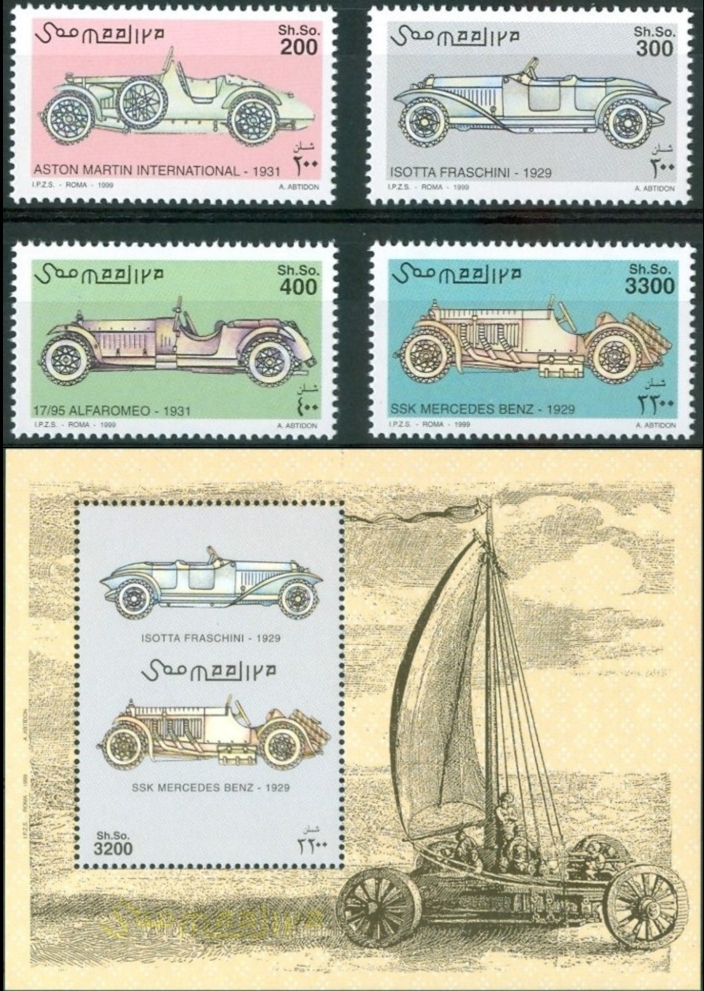 Somalia 1999 Vintage Cars Michel 758-761 BL 62 Somalia 1999 Vintage Cars Michel 758-761 BL 62