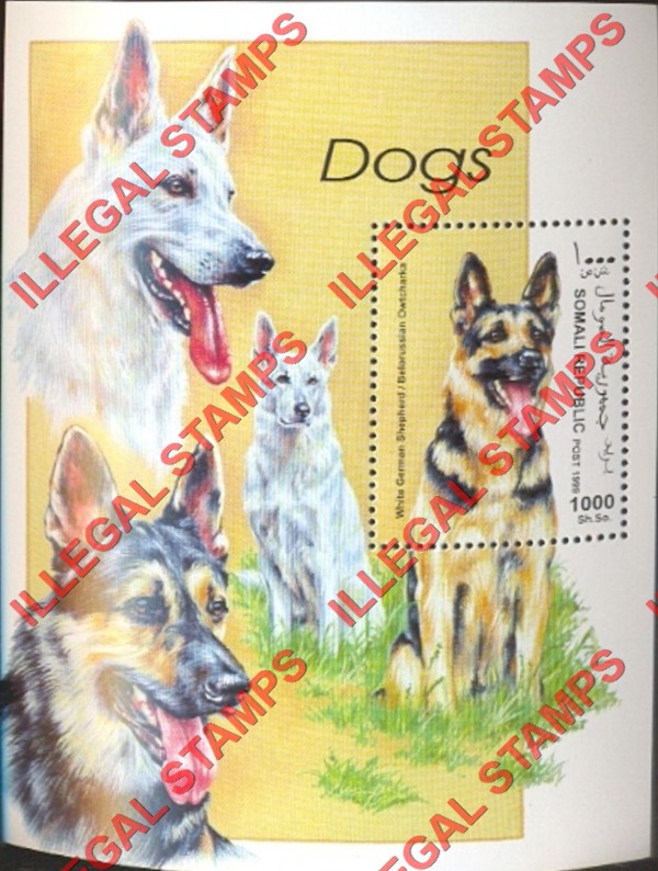 Somalia 1999 Dogs Illegal Stamp Souvenir Sheet of 1 Somalia 1999 Dogs Illegal Stamp Souvenir Sheet of 1