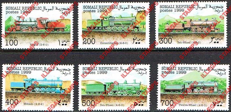 Somalia 1999 Locomotives Illegal Stamp Set of 6 Somalia 1999 Locomotives Illegal Stamp Set of 6