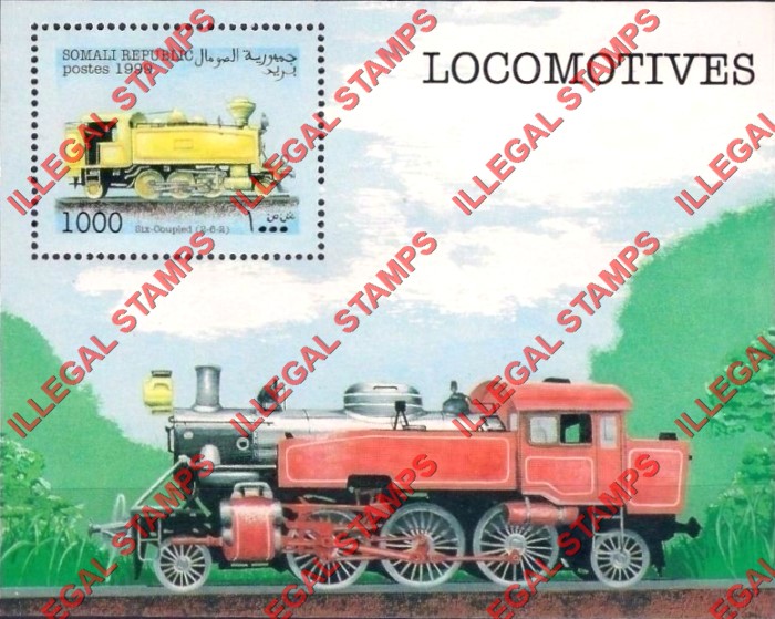Somalia 1999 Locomotives Illegal Stamp Souvenir Sheet of 1 Somalia 1999 Locomotives Illegal Stamp Souvenir Sheet of 1