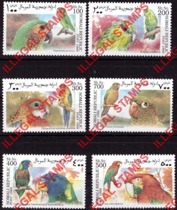 Somalia 1999 Parrots Illegal Stamp Set of 6 Somalia 1999 Parrots Illegal Stamp Set of 6