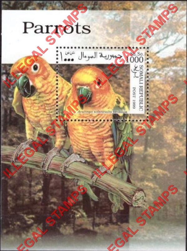 Somalia 1999 Parrots Illegal Stamp Souvenir Sheet of 1 Somalia 1999 Parrots Illegal Stamp Souvenir Sheet of 1