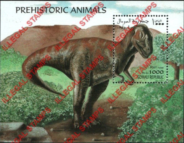 Somalia 1999 Prehistoric Animals Dinosaurs Illegal Stamp Souvenir Sheet of 1 Somalia 1999 Prehistoric Animals Dinosaurs Illegal Stamp Souvenir Sheet of 1