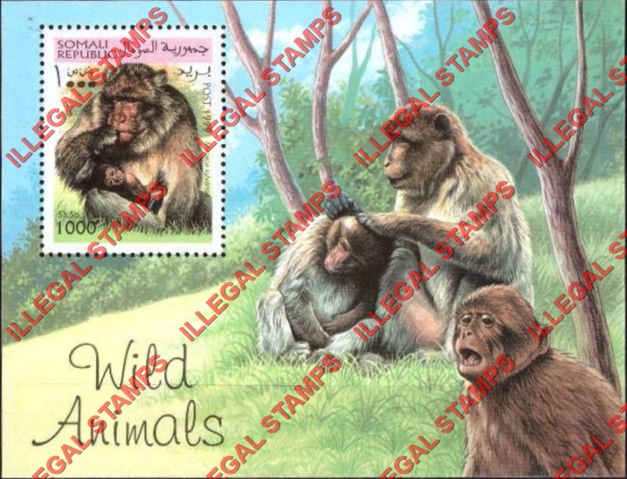 Somalia 1999 Wild Animals Illegal Stamp Souvenir Sheet of 1 Somalia 1999 Wild Animals Illegal Stamp Souvenir Sheet of 1