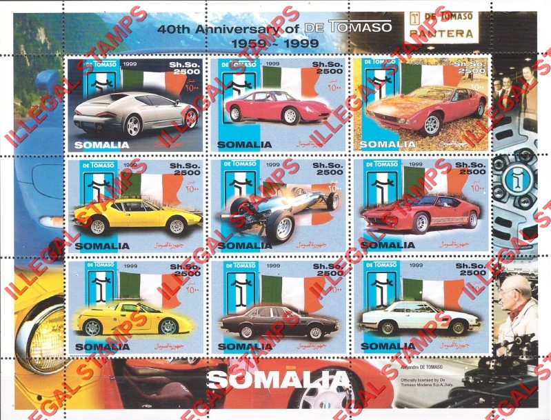 Somalia 1999 Cars Pantera Illegal Stamp Souvenir Sheet of 9 Somalia 1999 Cars Pantera Illegal Stamp Souvenir Sheet of 9
