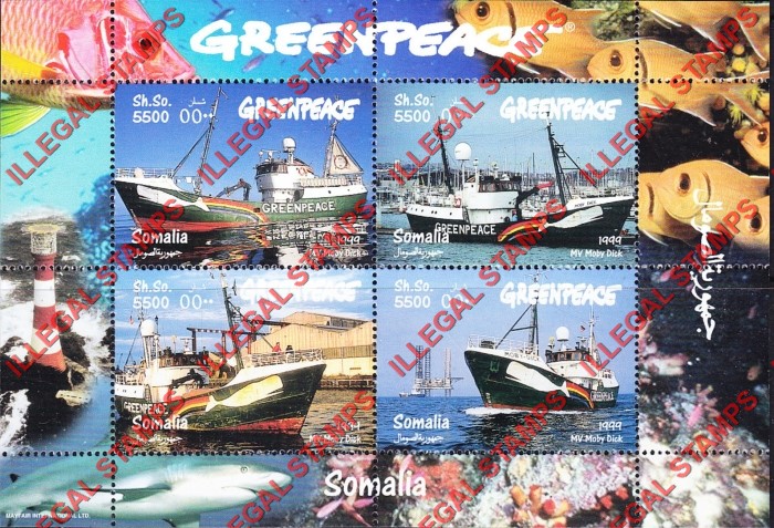 Somalia 1999 Greenpeace Illegal Stamp Souvenir Sheet of 4 Somalia 1999 Greenpeace Illegal Stamp Souvenir Sheet of 4