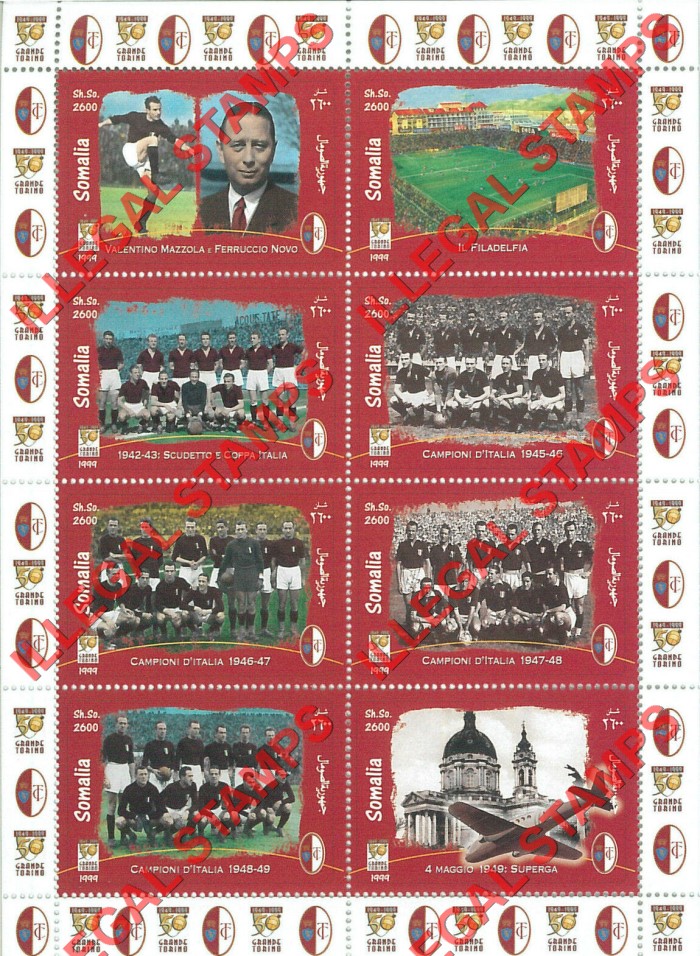 Somalia 1999 Soccer Football Champions Illegal Stamp Souvenir Sheet of 8 Somalia 1999 Soccer Football Champions Illegal Stamp Souvenir Sheet of 8