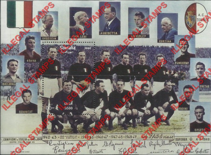 Somalia 1999 Soccer Football Champions Illegal Stamp Souvenir Sheet of 1 Somalia 1999 Soccer Football Champions Illegal Stamp Souvenir Sheet of 1