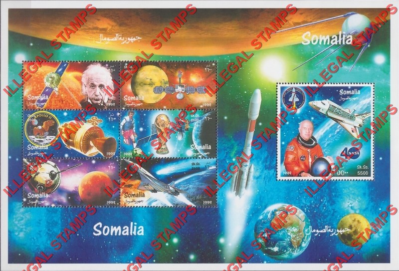 Somalia 1999 Space Illegal Stamp Souvenir Sheet of 7 Somalia 1999 Space Illegal Stamp Souvenir Sheet of 7