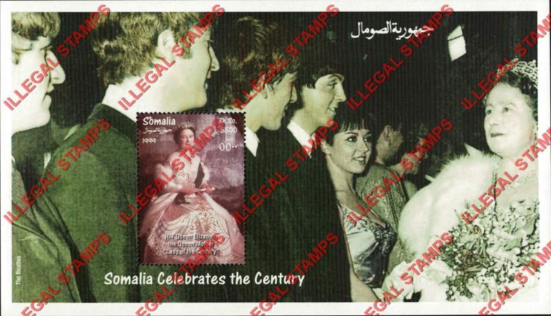 Somalia 1999 The Beatles and Queen Elizabeth Illegal Stamp Souvenir Sheet of 1 Somalia 1999 The Beatles and Queen Elizabeth Illegal Stamp Souvenir Sheet of 1