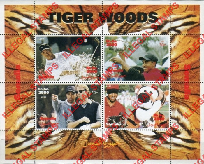 Somalia 1999 Tiger Woods Illegal Stamp Souvenir Sheet of 4 Somalia 1999 Tiger Woods Illegal Stamp Souvenir Sheet of 4