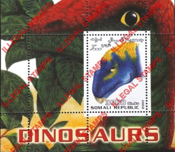 Somalia 2001 Dinosaurs (different) Illegal Stamp Souvenir Sheet of 1 Somalia 2001 Dinosaurs (different) Illegal Stamp Souvenir Sheet of 1