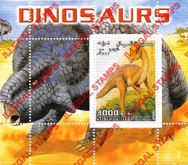Somalia 2001 Dinosaurs Illegal Stamp Souvenir Sheet of 1 Somalia 2001 Dinosaurs Illegal Stamp Souvenir Sheet of 1