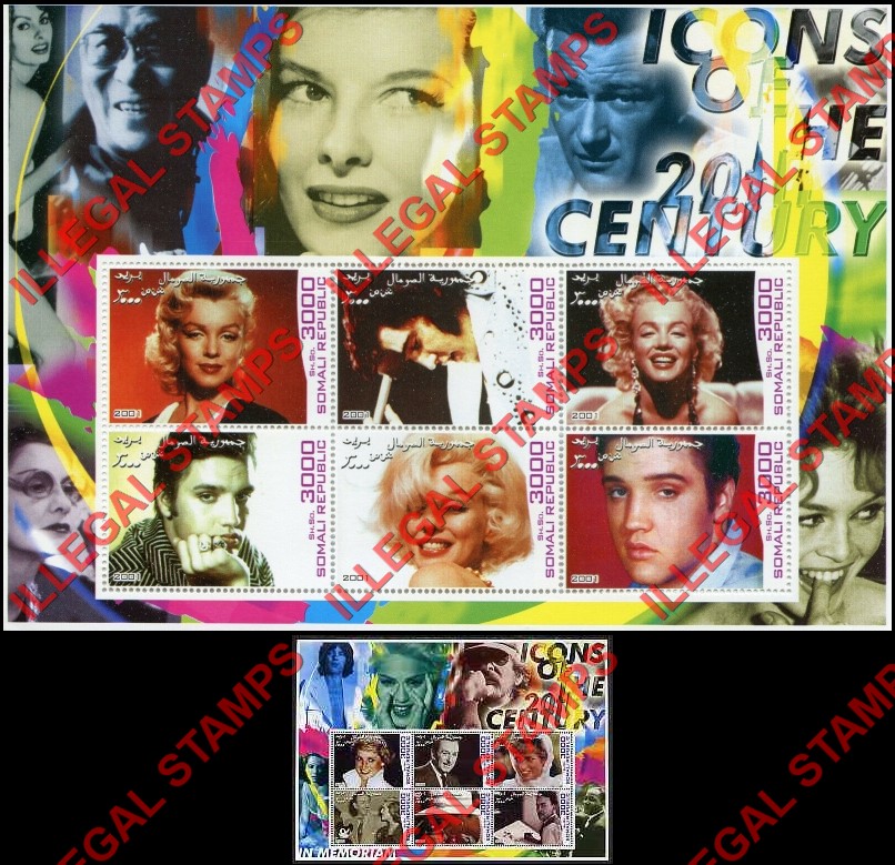 Somalia 2001 Icons of the 20th Century Illegal Stamp Souvenir Sheets of 6 Somalia 2001 Icons of the 20th Century Illegal Stamp Souvenir Sheets of 6