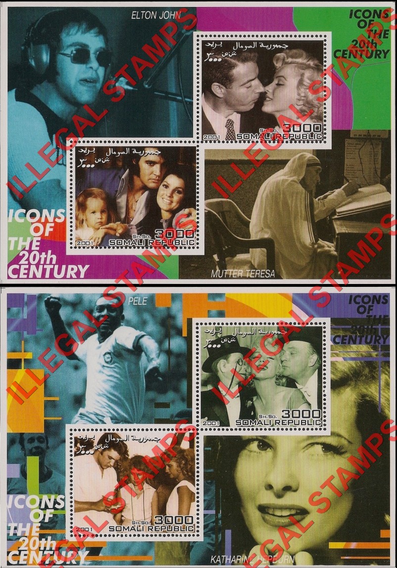 Somalia 2001 Icons of the 20th Century Illegal Stamp Souvenir Sheets of 2 (Part 1) Somalia 2001 Icons of the 20th Century Illegal Stamp Souvenir Sheets of 2 (Part 1)