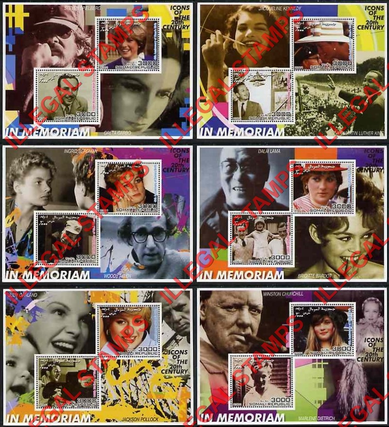Somalia 2001 Icons of the 20th Century Illegal Stamp Souvenir Sheets of 2 (Part 4) Somalia 2001 Icons of the 20th Century Illegal Stamp Souvenir Sheets of 2 (Part 4)