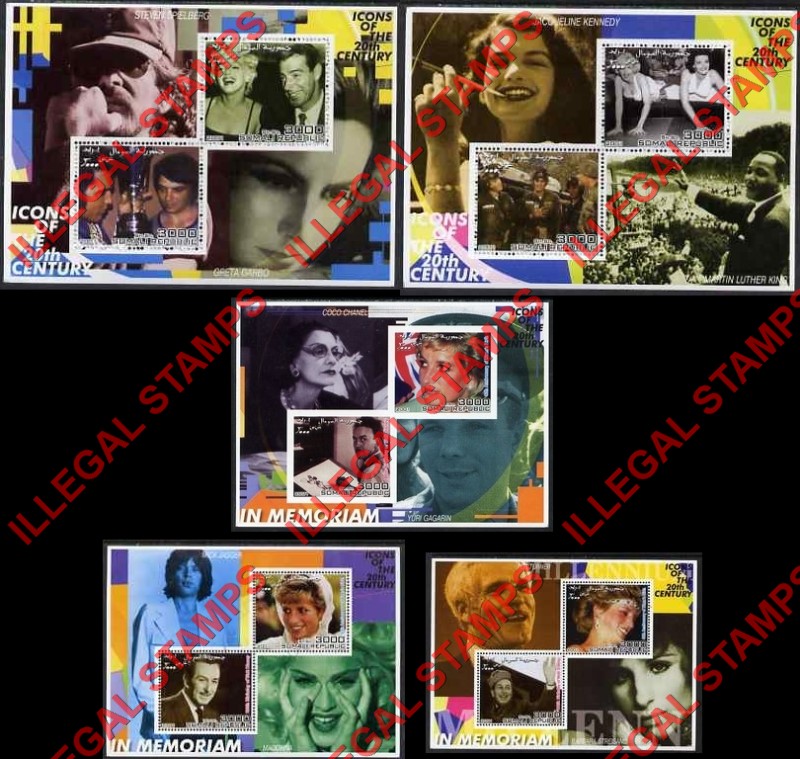 Somalia 2001 Icons of the 20th Century Illegal Stamp Souvenir Sheets of 2 (Part 6) Somalia 2001 Icons of the 20th Century Illegal Stamp Souvenir Sheets of 2 (Part 6)