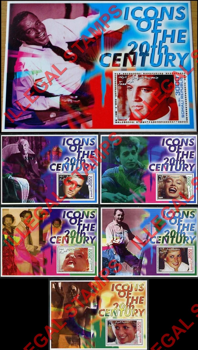 Somalia 2001 Icons of the 20th Century Illegal Stamp Souvenir Sheets of 1 Somalia 2001 Icons of the 20th Century Illegal Stamp Souvenir Sheets of 1