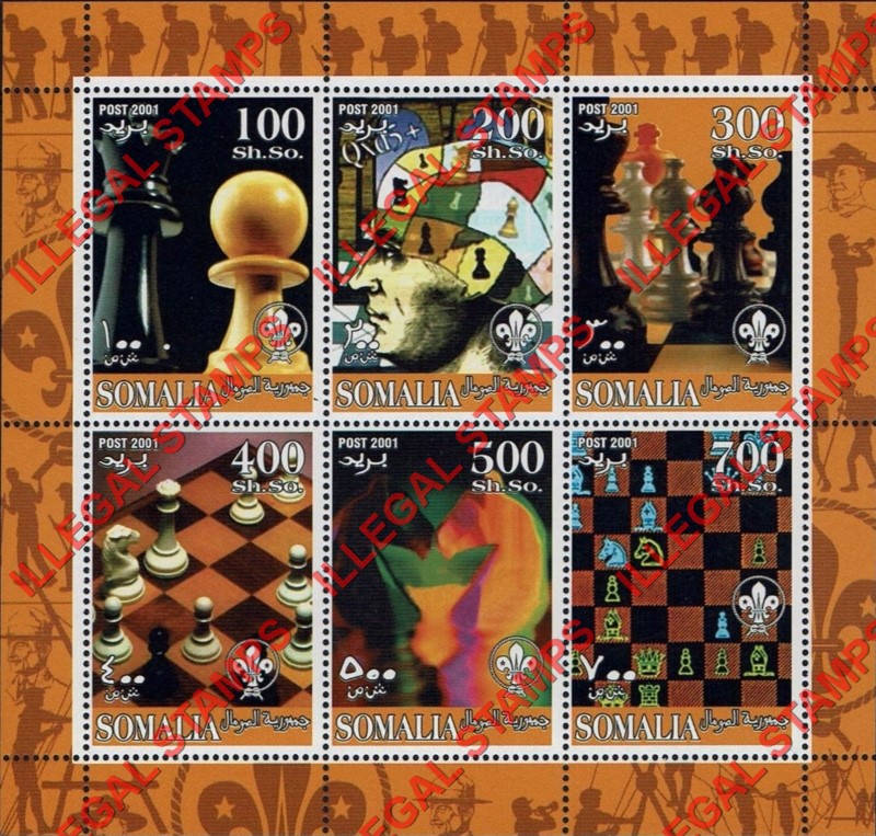 Somalia 2001 Chess Illegal Stamp Souvenir Sheet of 6 Somalia 2001 Chess Illegal Stamp Souvenir Sheet of 6