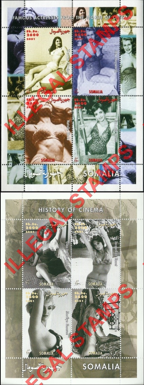 Somalia 2001 Famous Actresses Illegal Stamp Souvenir Sheets of 4 Somalia 2001 Famous Actresses Illegal Stamp Souvenir Sheets of 4