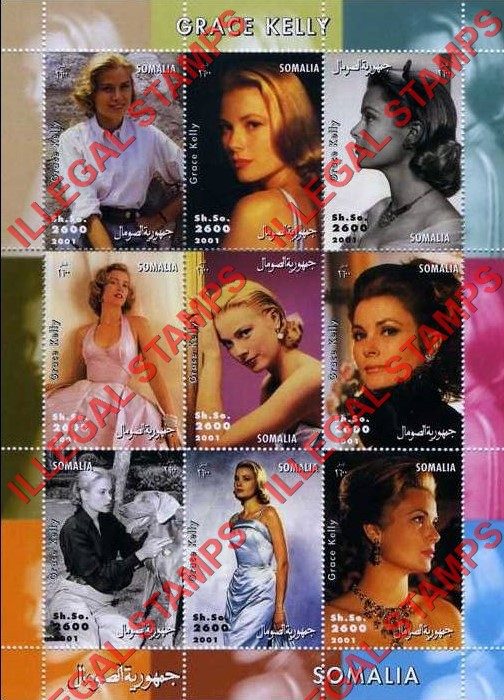 Somalia 2001 Grace Kelly Illegal Stamp Souvenir Sheet of 9 Somalia 2001 Grace Kelly Illegal Stamp Souvenir Sheet of 9