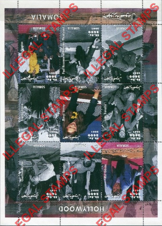 Somalia 2001 Hollywood Illegal Stamp Souvenir Sheet of 9 Somalia 2001 Hollywood Illegal Stamp Souvenir Sheet of 9