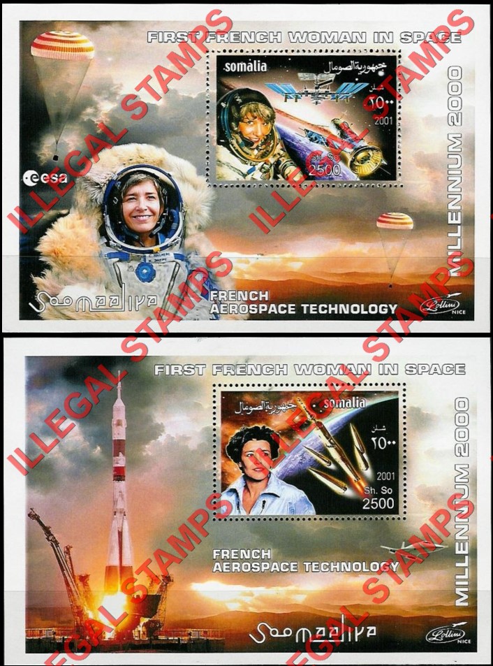 Somalia 2001 Space First French Woman in Space Illegal Stamp Souvenir Sheets of 1 Somalia 2001 Space First French Woman in Space Illegal Stamp Souvenir Sheets of 1