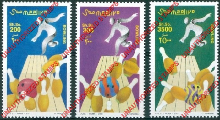 Somalia 2000 Unauthorized IPZS Bowling Stamps Michel 873-875 Somalia 2001 Unauthorized IPZS Bowling Stamps Michel 873-875