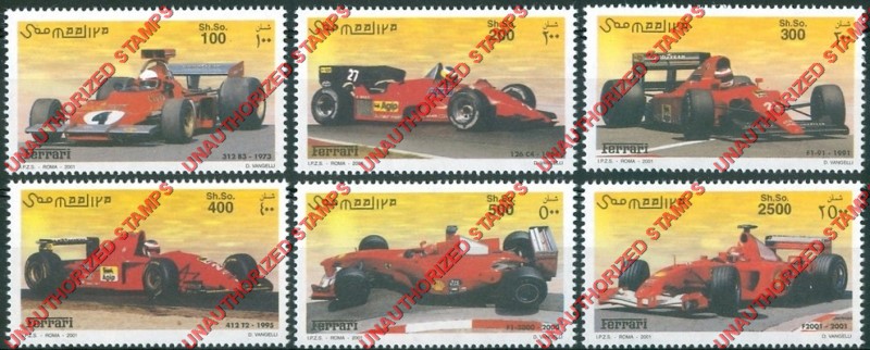 Somalia 2000 Unauthorized IPZS Ferrari Stamps Michel 890-895 Somalia 2001 Unauthorized IPZS Ferrari Stamps Michel 890-895