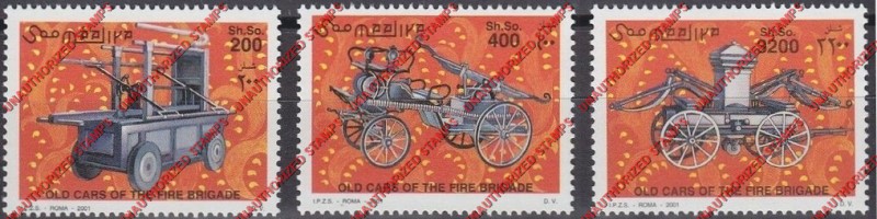 Somalia 2000 Unauthorized IPZS Old Cars of the Fire Brigade Stamps Michel 879-881 Somalia 2001 Unauthorized IPZS Old Cars of the Fire Brigade Stamps Michel 879-881