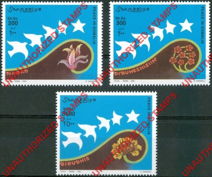 Somalia 2000 Unauthorized IPZS Peace in Somalia Stamps Michel 876-878 Somalia 2001 Unauthorized IPZS Peace in Somalia Stamps Michel 876-878