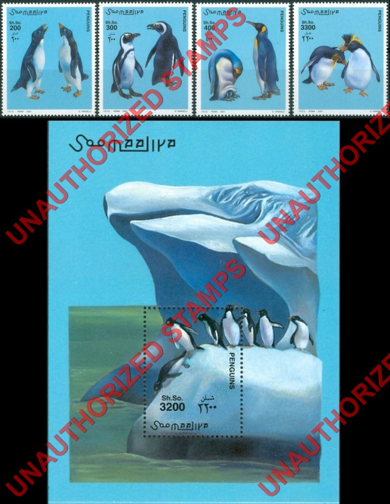 Somalia 2000 Unauthorized IPZS Penguins Stamps Michel 868-871 BL 77 Somalia 2001 Unauthorized IPZS Penguins Stamps Michel 868-871 BL 77