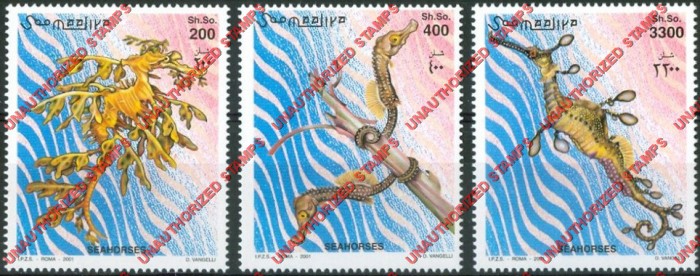 Somalia 2000 Unauthorized IPZS Seahorses Stamps Michel 924-926 Somalia 2001 Unauthorized IPZS Seahorses Stamps Michel 924-926