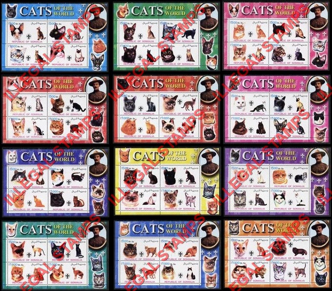 Somalia 2002 Cats of the World Series 1 Illegal Stamp Souvenir Sheets of 4 Somalia 2002 Cats of the World Series 1 Illegal Stamp Souvenir Sheets of 4